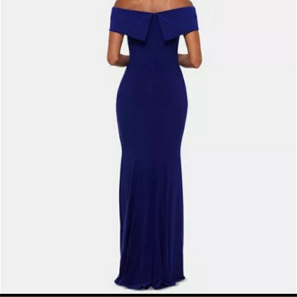 Xscape Blue Off Shoulder Slit Gown - Picture 2 of 8